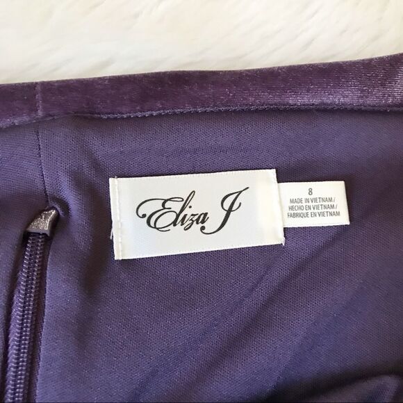 ELIZA J Velvet Off The Shoulder Dress Long Sleeve Short Sheath Purple Size 8 New - Picture 5 of 16